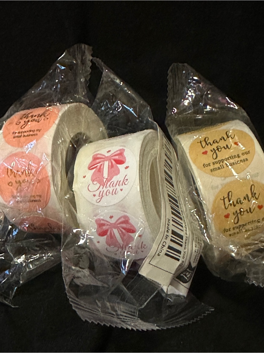 Thank You Sticker Rolls - 500 ea Assorted Pink, Peach, and Gold Designs pick one